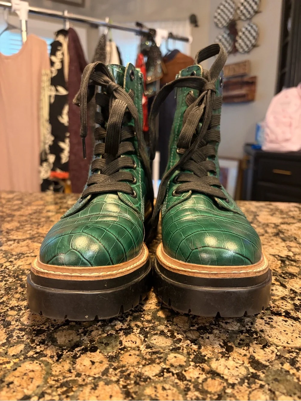 Chelsea & Violet green combat style boots 8